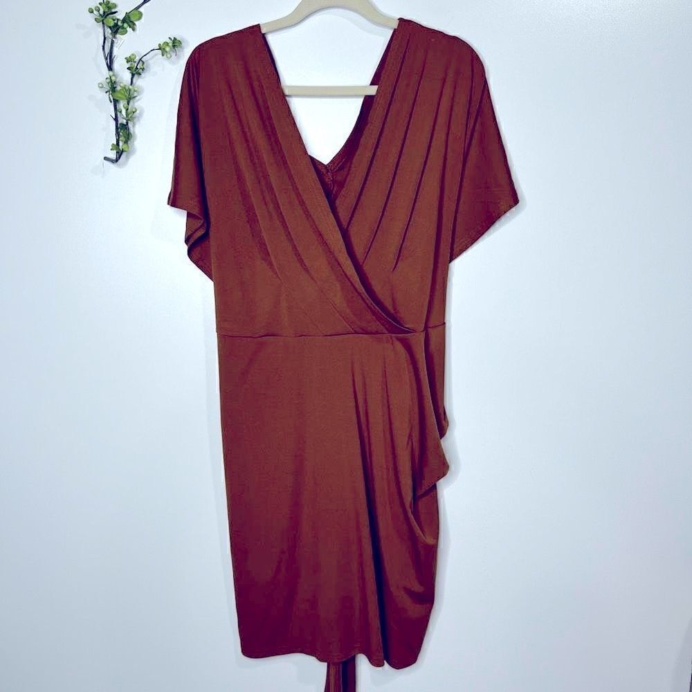 Shein Curves Mustard Golden Brown Wrap Dress